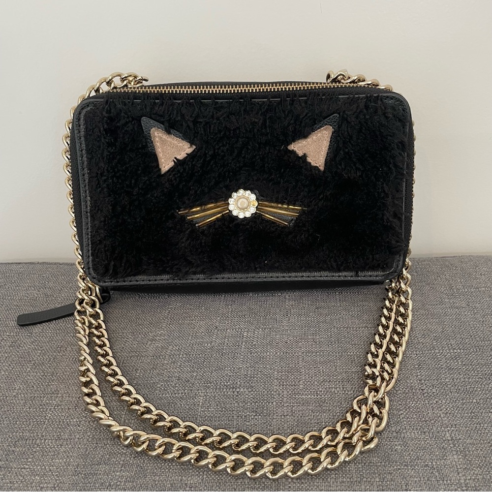 KATE SPADE Black Cat Pouf Marigold Brighton Lane Crossbody Camera Bag
